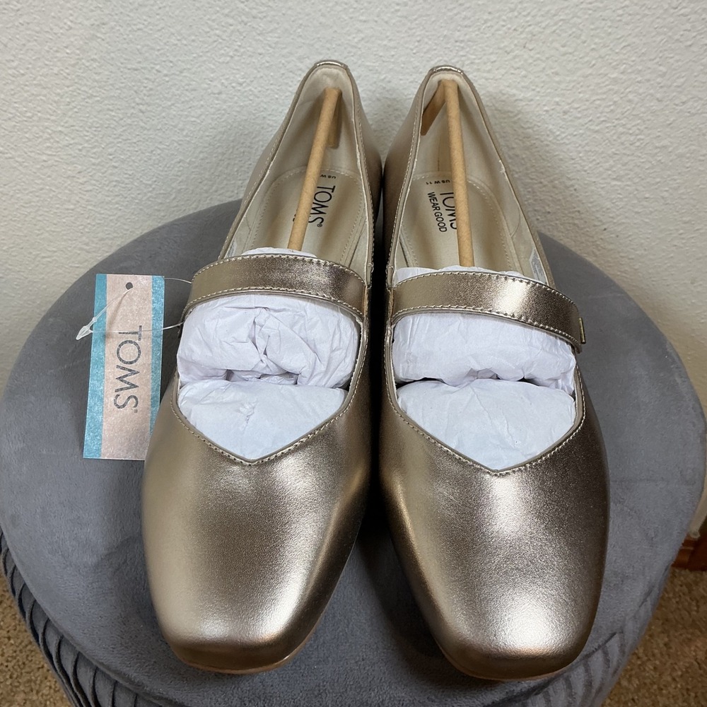 TOMS Bianca Mary Jane Ballet Flats Womens‎ Gold Casual Size 11 Leather Metallic - Picture 8 of 13
